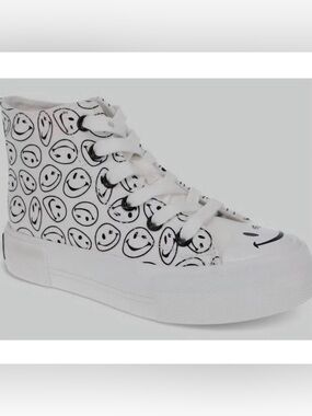 Joe Boxer White High-Top Sneakers with Black Smiley Print